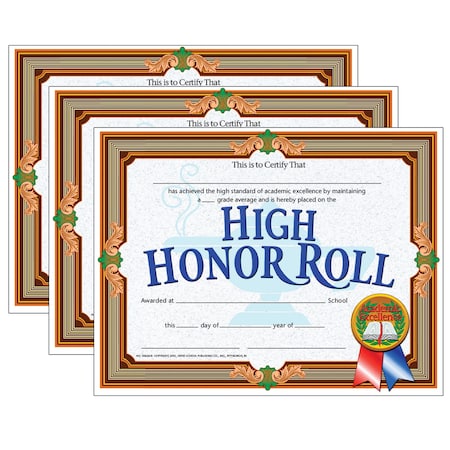 Hayes High Honor Roll Certificate, 8.5in x 11in, PK90 VA686